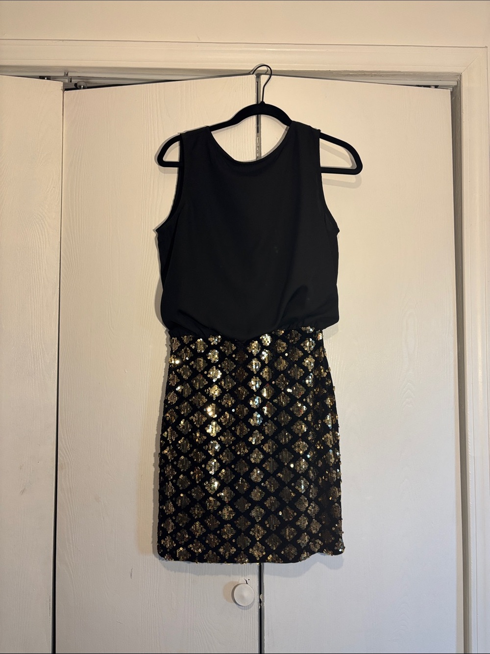 Sleeveless Black & Gold Sequin Mini Dress